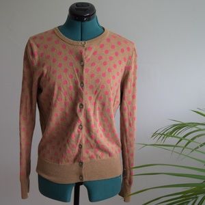 Lands' End Tan Cardigan w/ Pink Polka Dots